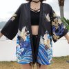 Vintage Crane Blossom Print Cardigan Kimono Outerwear - Modakawa modakawa