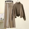 Chic Pure Color Cable Sweater Wide Leg Pants Two Pieces - Modakawa modakawa